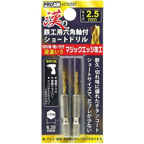 豊光 漢の鉄工ショートドリル2.5mm2P