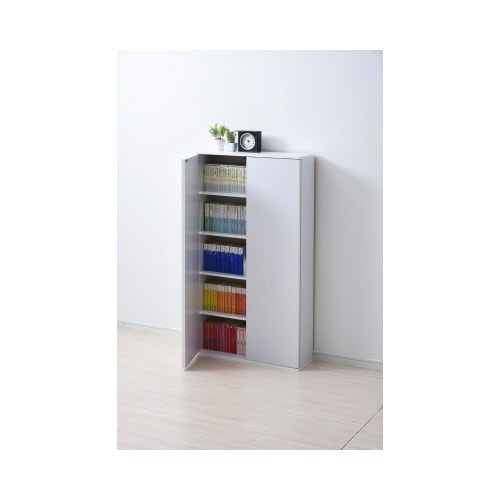 扉付スリム文庫本ラック 高さ111 ホワイト