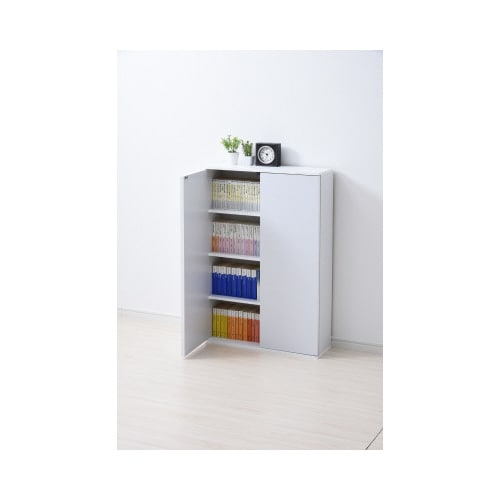 扉付スリム文庫本ラック 高さ89 ホワイト