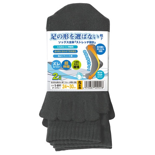 選ばない靴下クルー5本指2P D灰