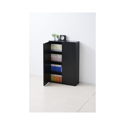 扉付スリム文庫本ラック 高さ89ダークブラウン