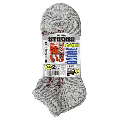 Sソックスショート先丸2P L灰x赤 LL