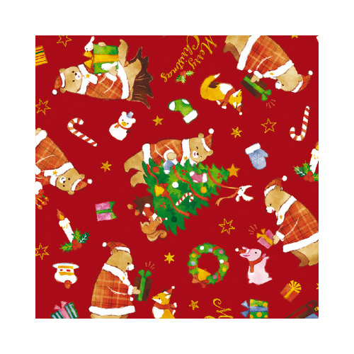 包装紙 森のくまサンタ赤 半才判