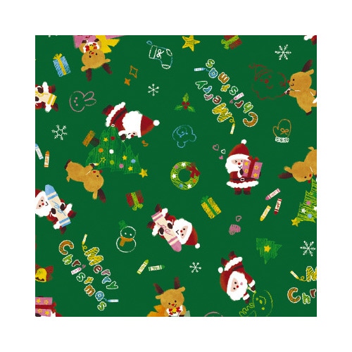 包装紙 らくがきサンタ緑 全判