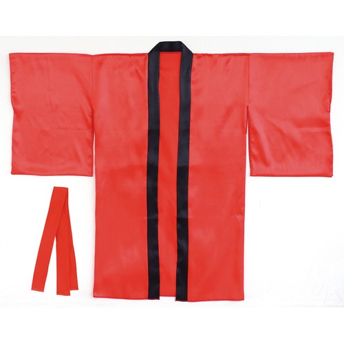 ソフトサテンロングハッピ袖付 赤S(ハチマキ付)