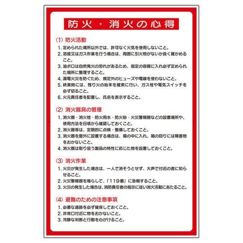 消防標識 319−15A 防火・消火の心得