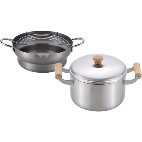 千歳 鉄共柄段付き天ぷら鍋24cm&木柄