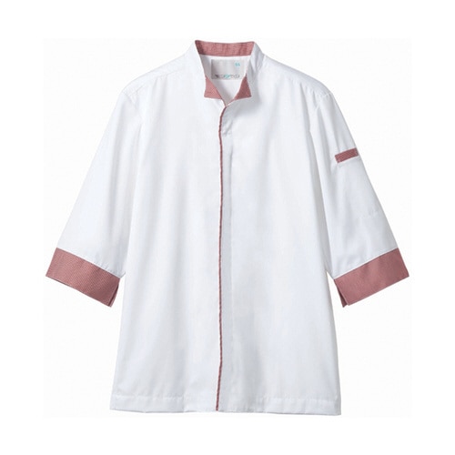 調理コート 兼用 7分袖 白/ワインチェ