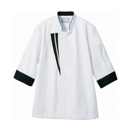 コックコート 兼用7分袖 白/黒 袖ネッ