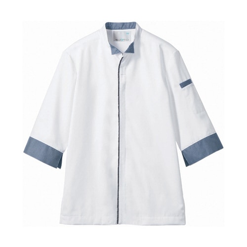 調理コート 兼用 7分袖 白/ブルーチェ