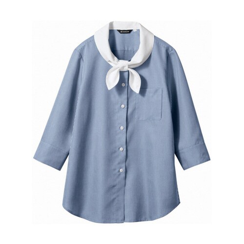 ブラウス レディス 7分袖 ブルーチェッ