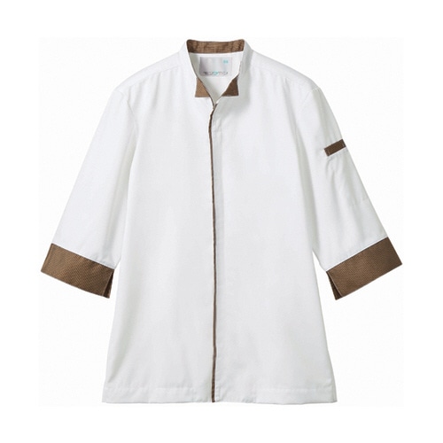 調理コート 兼用 7分袖 白/ブラウンチ
