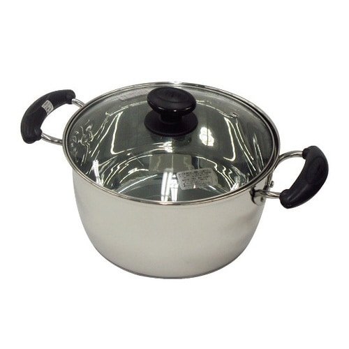 H924 3層底ガラス蓋付両手鍋20cm