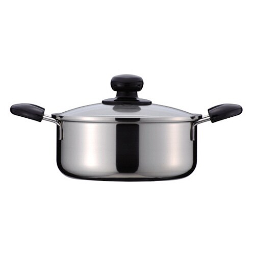 H−7770 3層鋼ガラス蓋付両手鍋20