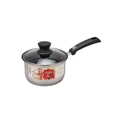 クラッセ 3層底ガラス蓋付片手鍋 14c