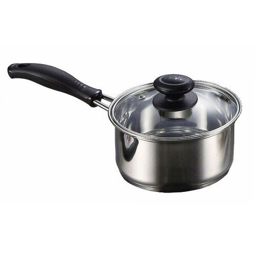 H10483層底ガラス蓋付片手鍋14cm