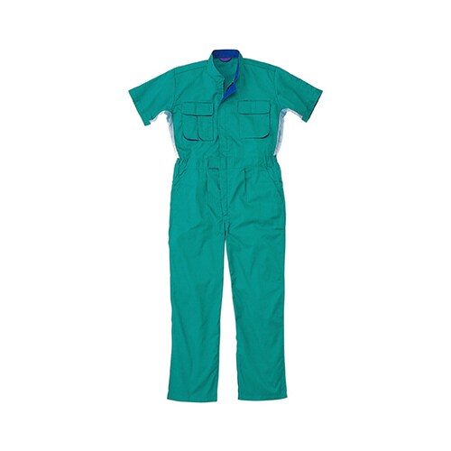 半袖つなぎ服 エメラルドグリーン S 1