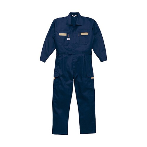 ストライプつなぎ服 ネイビーブルー 5L