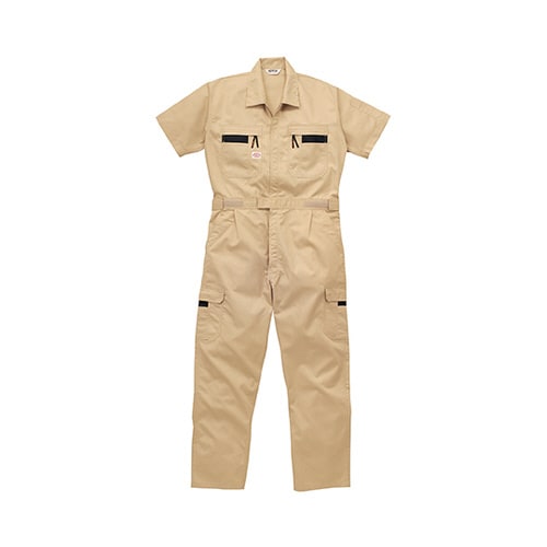 ストライプ半袖つなぎ服 カーキ 4L 1