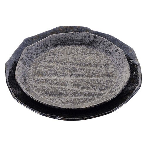 8181440 黒釉ソギ 丸皿4.8寸