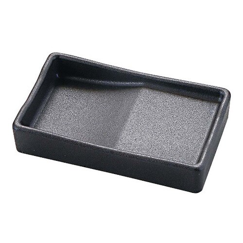 ABS 箸置付長角醤油皿 黒銀いぶし塗