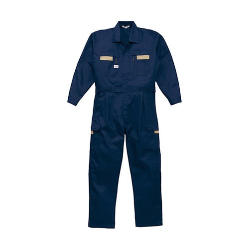 ストライプつなぎ服 ネイビーブルー LL