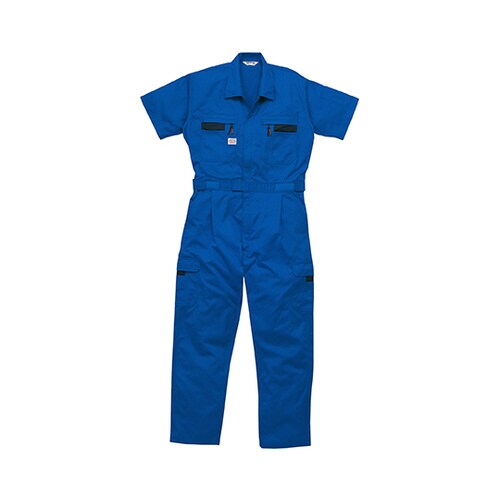 ストライプ半袖つなぎ服 マリンブルー M