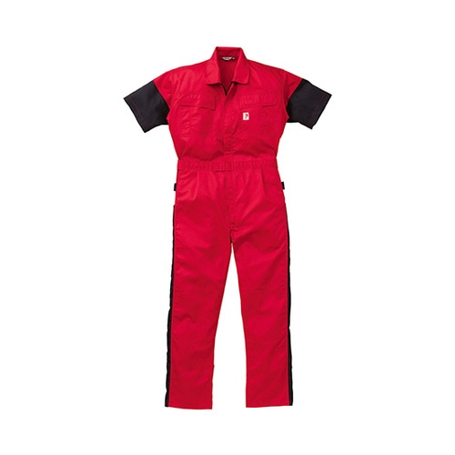 半袖つなぎ服 赤 M 12−257−RE−M