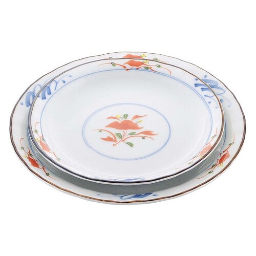 8181410 赤絵花 丸皿5寸