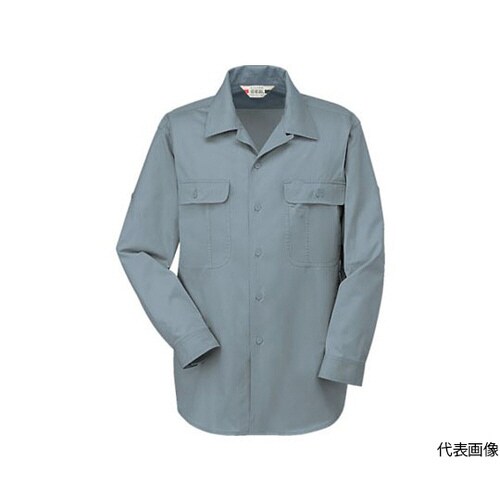 408−6−4L 長袖開襟シャツ 青