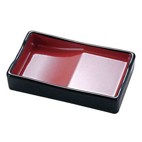 ABS 箸置付長角醤油皿 黒内朱