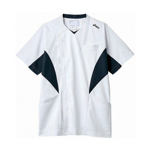 スクラブ メンズ 半袖 ホワイト×ネイビー L