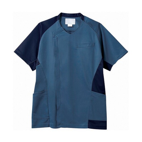 スクラブ メンズ 半袖 ブルー×ネイビー LL