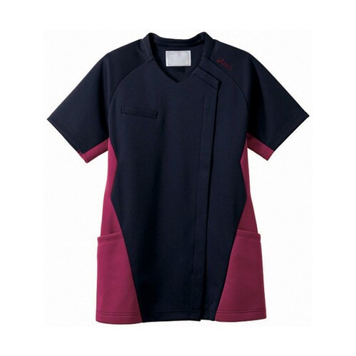 スクラブ レディス 半袖 ネイビー×バー