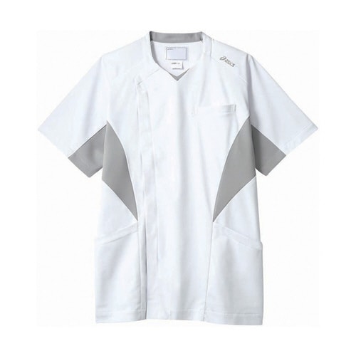 スクラブ メンズ 半袖 ホワイト×ライトグレー S