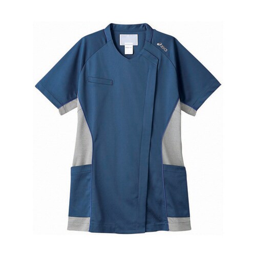 スクラブ レディス 半袖 ブルー×グレー M