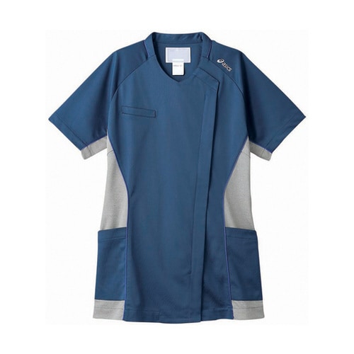 スクラブ レディス 半袖 ブルー×グレー LL