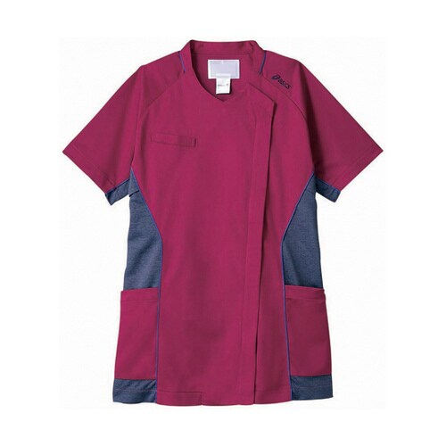 スクラブ レディス 半袖 バーガンディ×