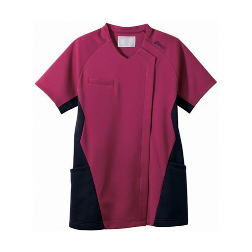 スクラブ レディス 半袖 バーガンディ×