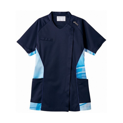 スクラブ レディス 半袖 ネイビー×ブル