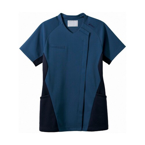 スクラブ レディス 半袖 ブルー×ネイビー M