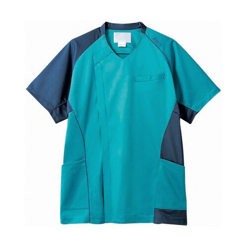 スクラブ メンズ 半袖 ターコイズ×ブルー LL