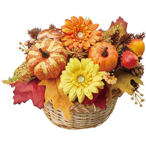 パンプキン秋造花かごアレンジ