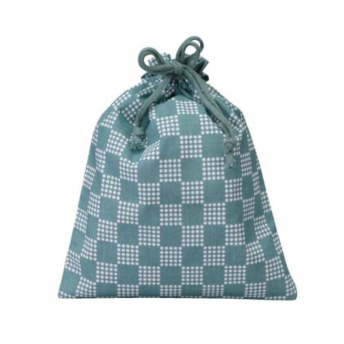 和風柄巾着 大 市松柄 ライトブルー 1