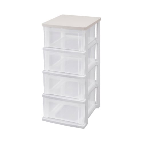 ウッドトップチェスト スリム 4段 W/CR