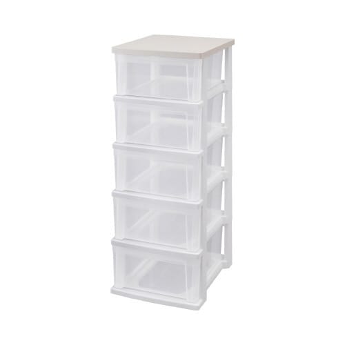 ウッドトップチェスト スリム 5段 W/CR