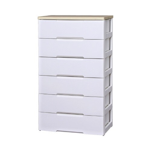 ウッドトップチェスト 幅80‐6 ホワイト/ペアー