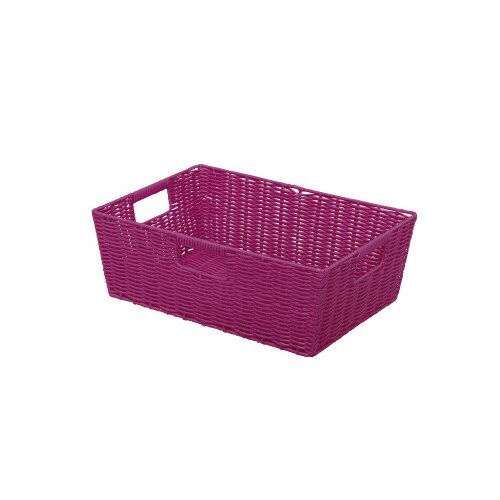 カラー編みバスケット 浅型 ピンク