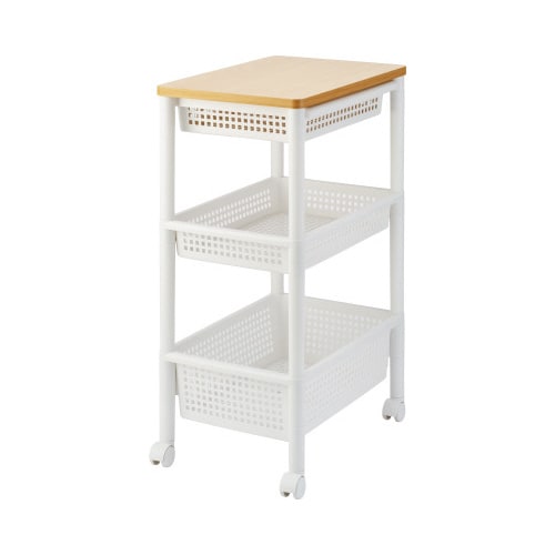 TENMA ウッドトップワゴン ワイド3段 引出し