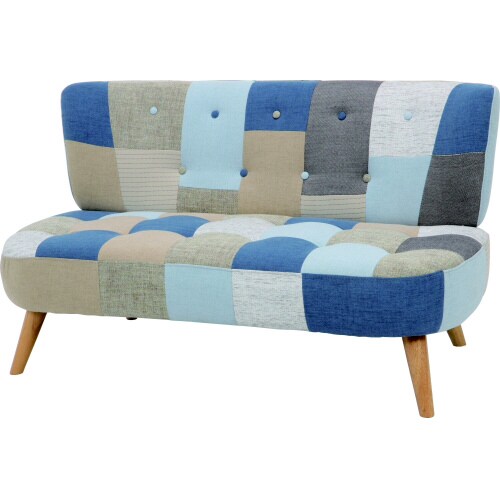 ソファ2p デイジーパッチワークブルー